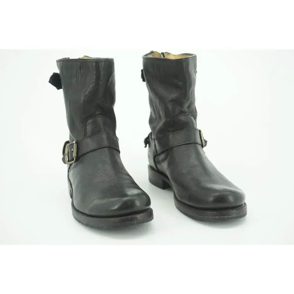 Frye Veronica Shortie Black Leather Biker Boots size 7.5 Slouchy Buckle